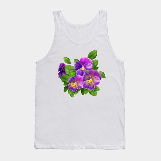 Beautiful Pansy Flowers Violet Viola Tricolor Floral Pattern. Watercolor Hand Drawn Decoration. Spring colorful pansies in bloom garden flowers. Tank Top by sofiartmedia